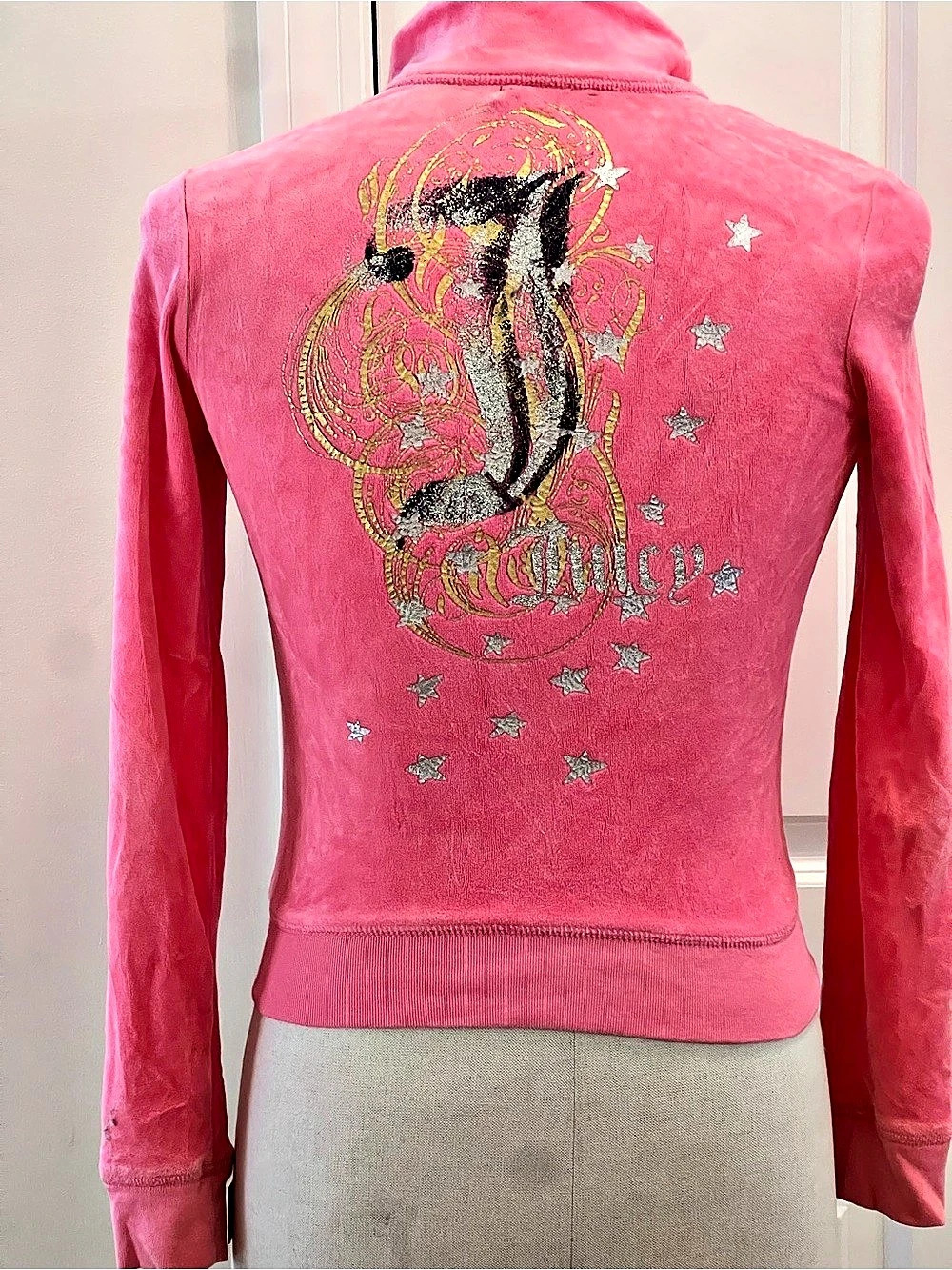 Juicy Couture Velour Rhinestone Logo Zip Hoodie Pink Medium - Picture 2 of 3